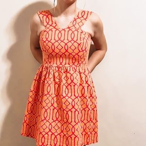 Mud Pie Dress Mini Sleeveless Back Cutout Tie Orange Pink Size XS